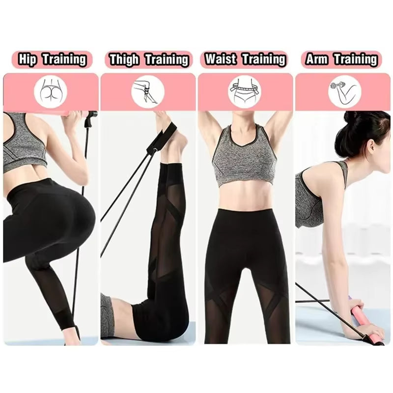 Portable Yoga Pilates Bar Stick with Resistance Band Home Gym Muscle Toning Bar Fitness Stretching Resistance Bands Set Workout